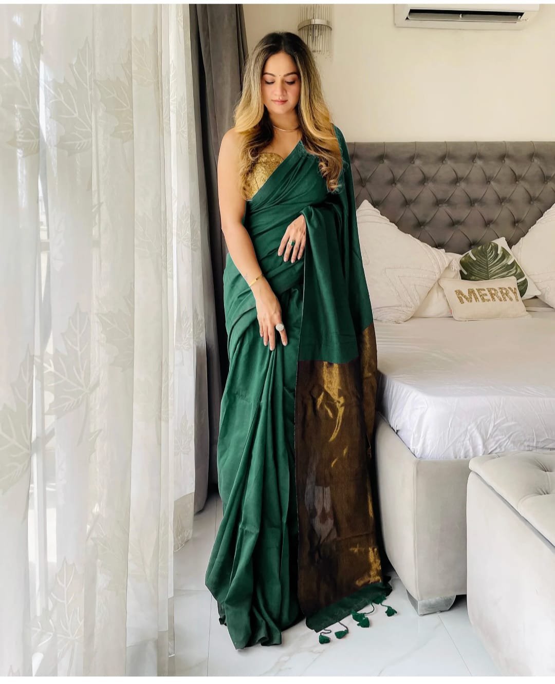 Green Pure khadi Cotton Handloom saree