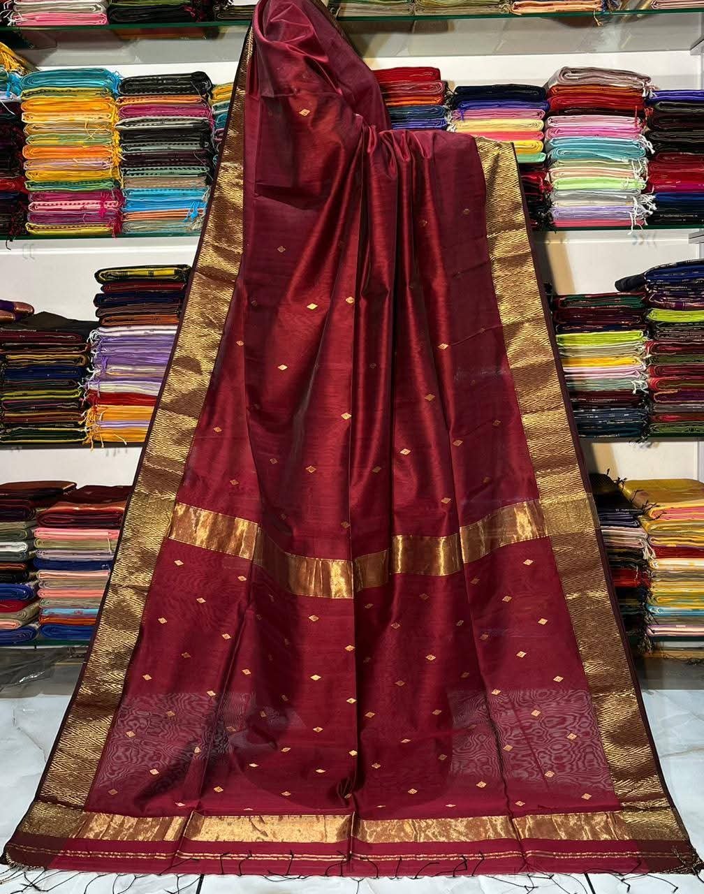 Maroon Maheshwari Design Cotton Silk Saree – Rich Allover Work