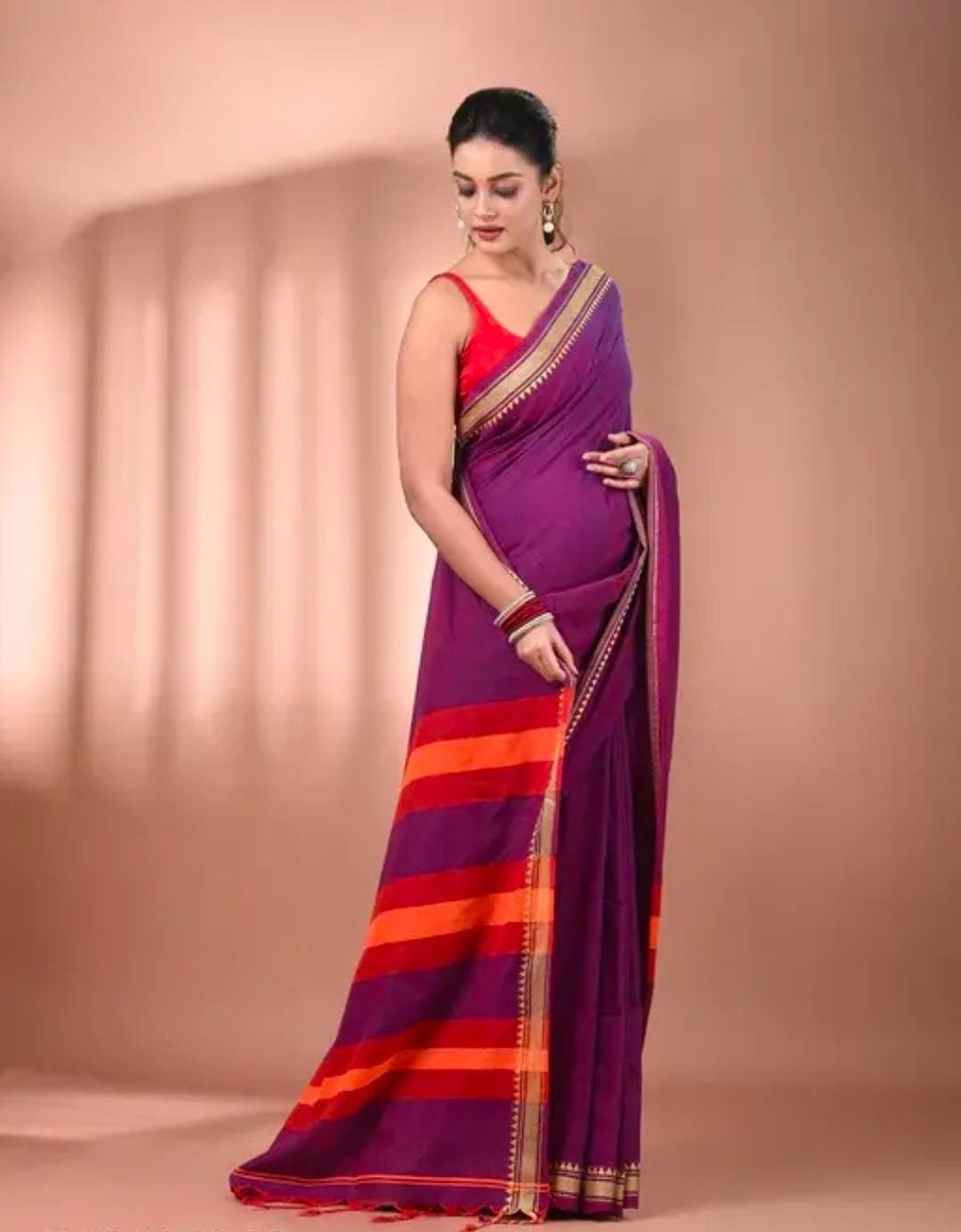 Purple Exclusive Pure Cotton Saree with All-Over Weaving Border