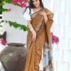 Almond Brown Exclusive Pure Cotton Saree with All-Over Weaving Border