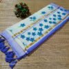 White And Blue Exclusive Pure Mul Cotton Saree with Intricate Embroidery Work