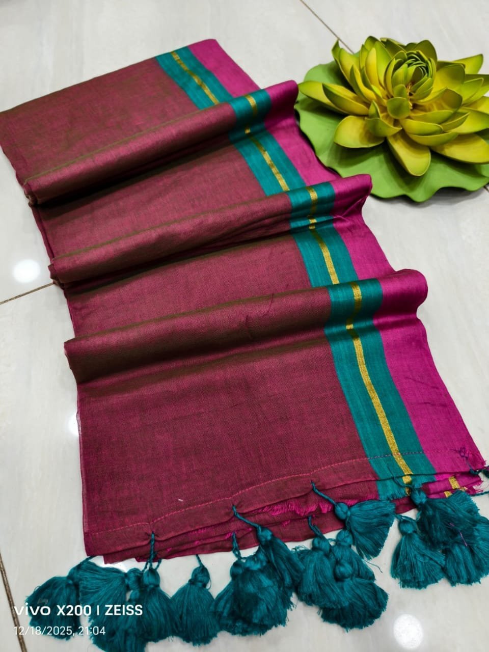 Maroon Handloom Pure Mul Cotton Saree with Elegant Gini Work