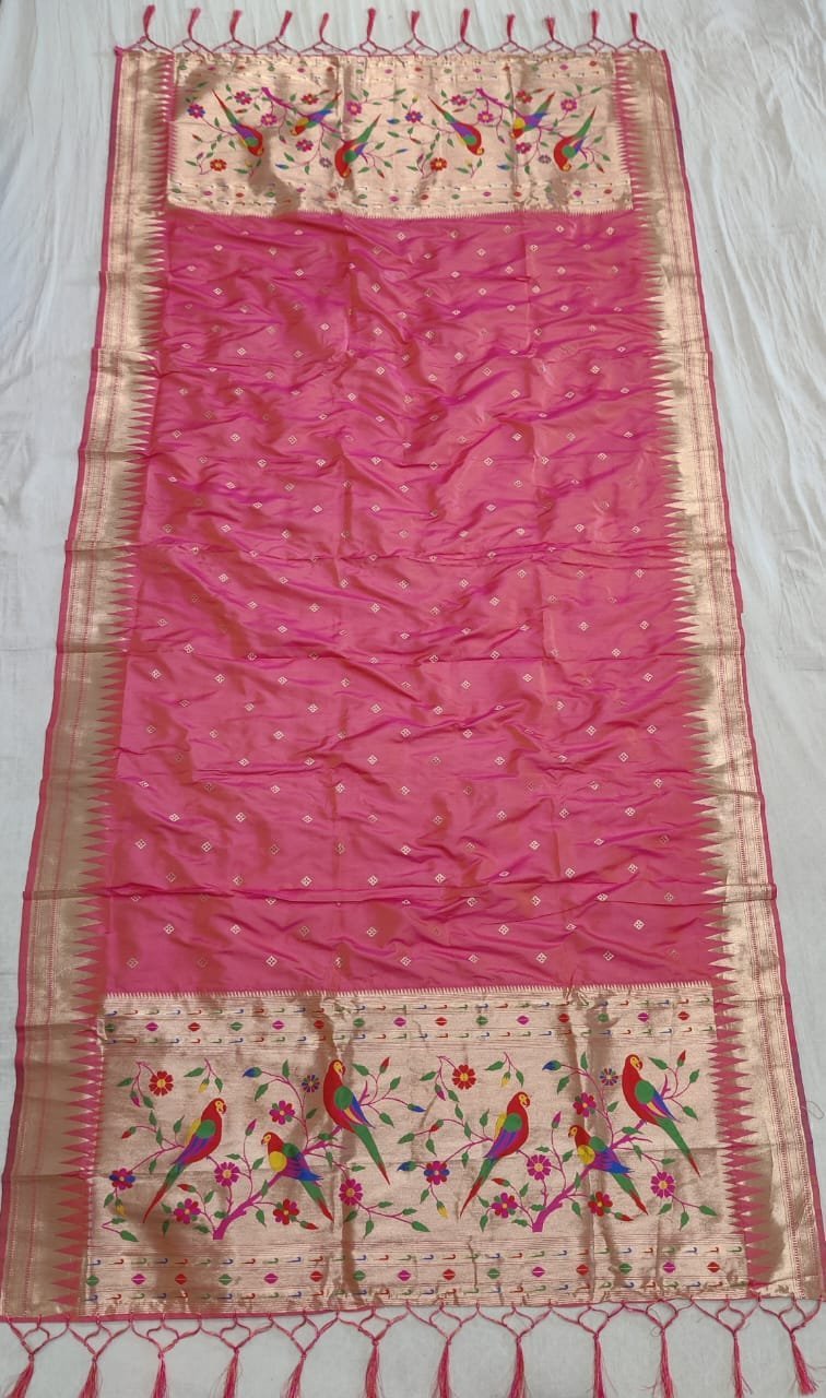 Light Pink Premium Paithani Soft Silk Dupatta - Allover Butta with Hand-Knotted Tassels