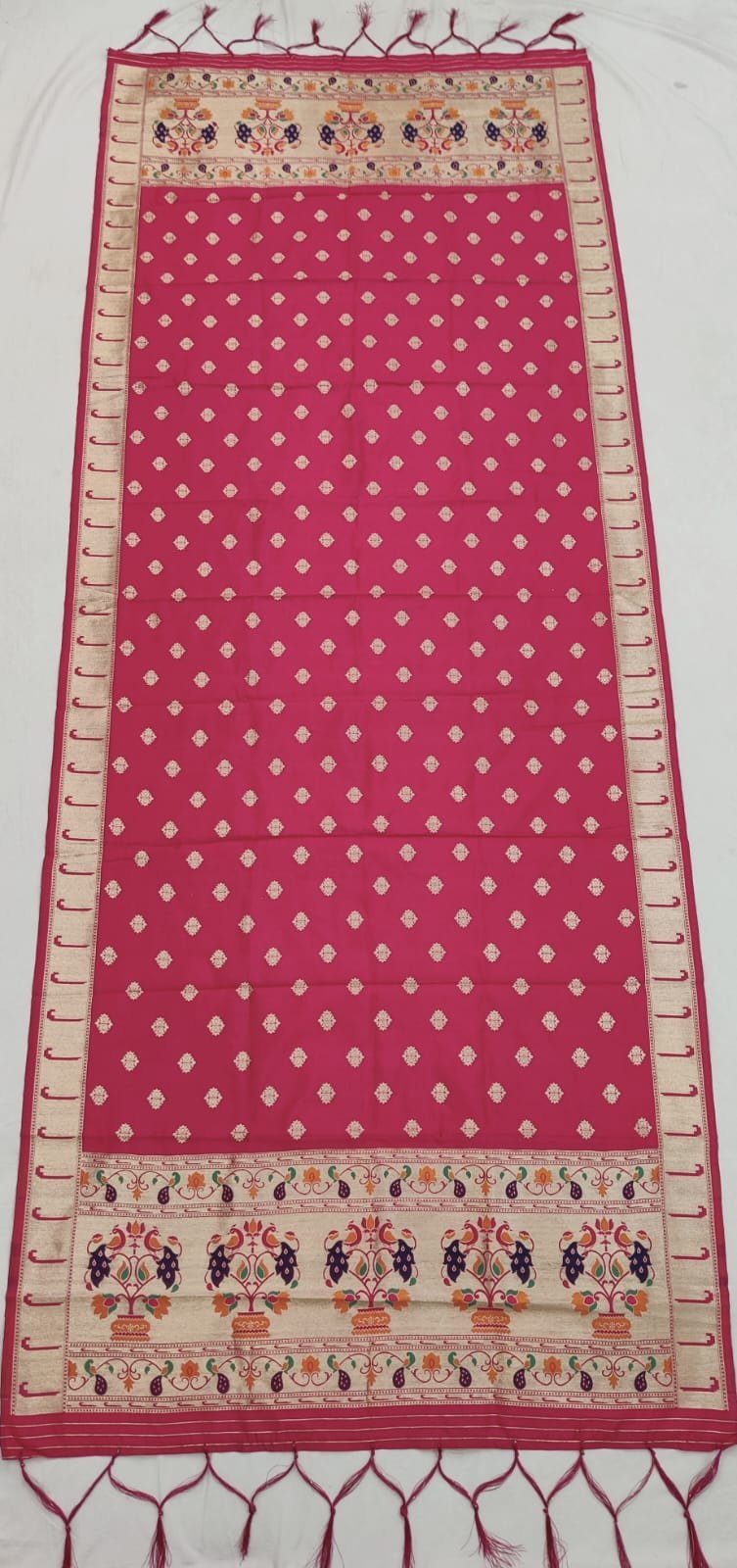 Magenta Premium Paithani Soft Silk Dupatta - Allover Butta with Hand-Knotted Tassels