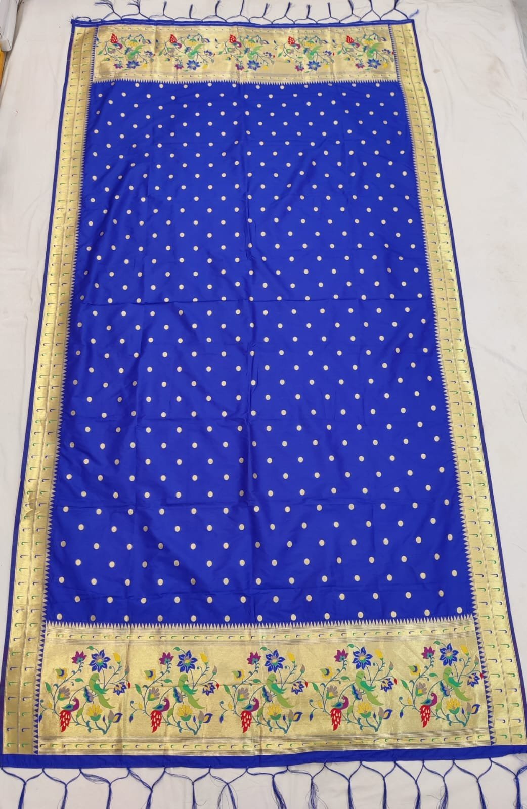 Dark Blue Premium Paithani Soft Silk Dupatta – Allover Butta with Hand-Knotted Tassels