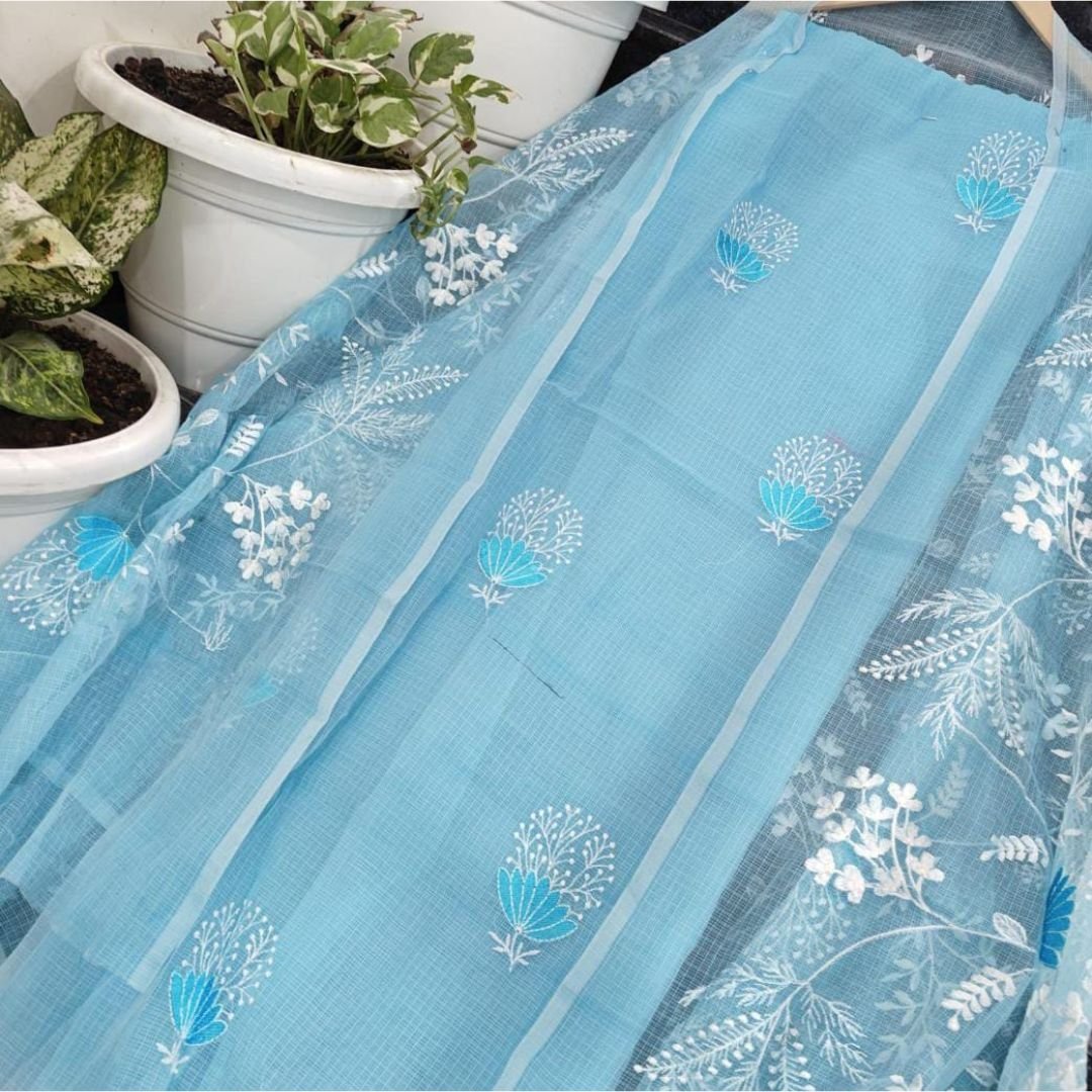 Aqua Blue Kota Doria Dress Materials ( Bottom for 200inr )