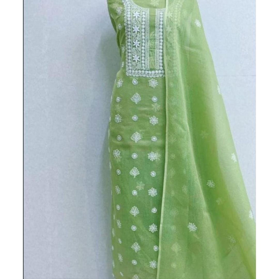 Green Kota Doria Dress Materials ( Bottom for 200inr )