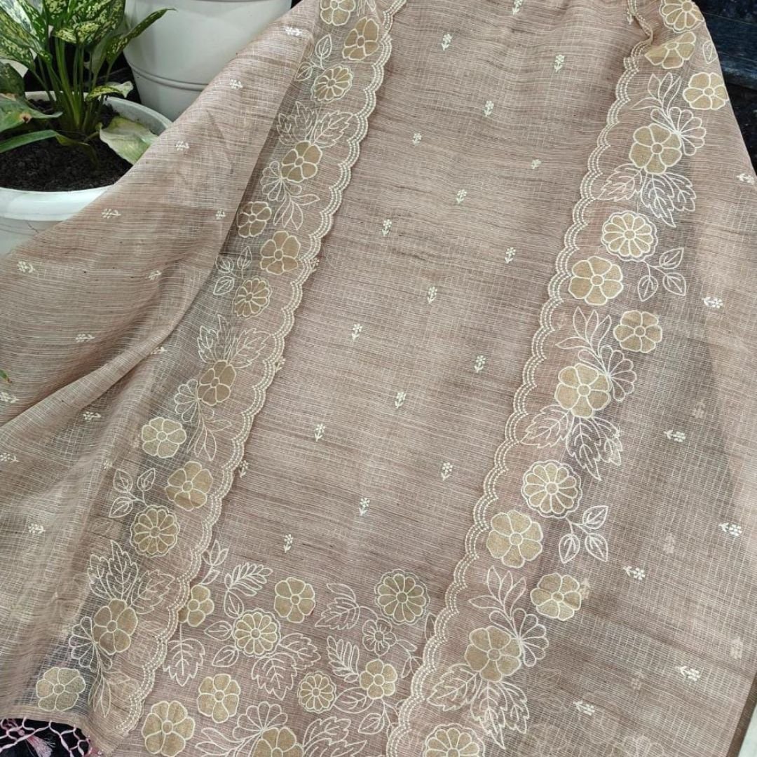 Cream Dotted Kota Doria Dress Materials Top Dupatta