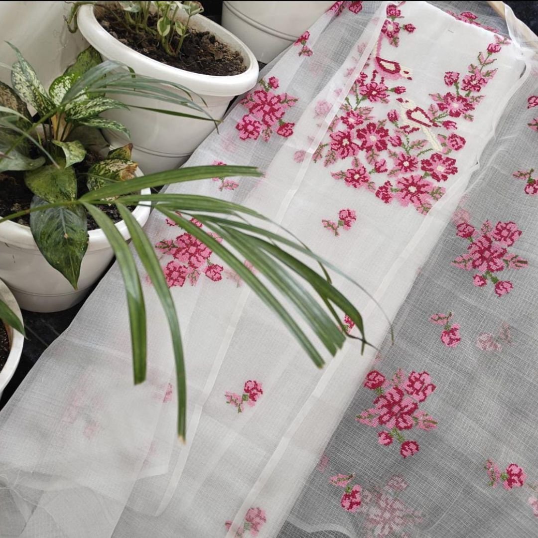 White Kota Doria Dress Materials