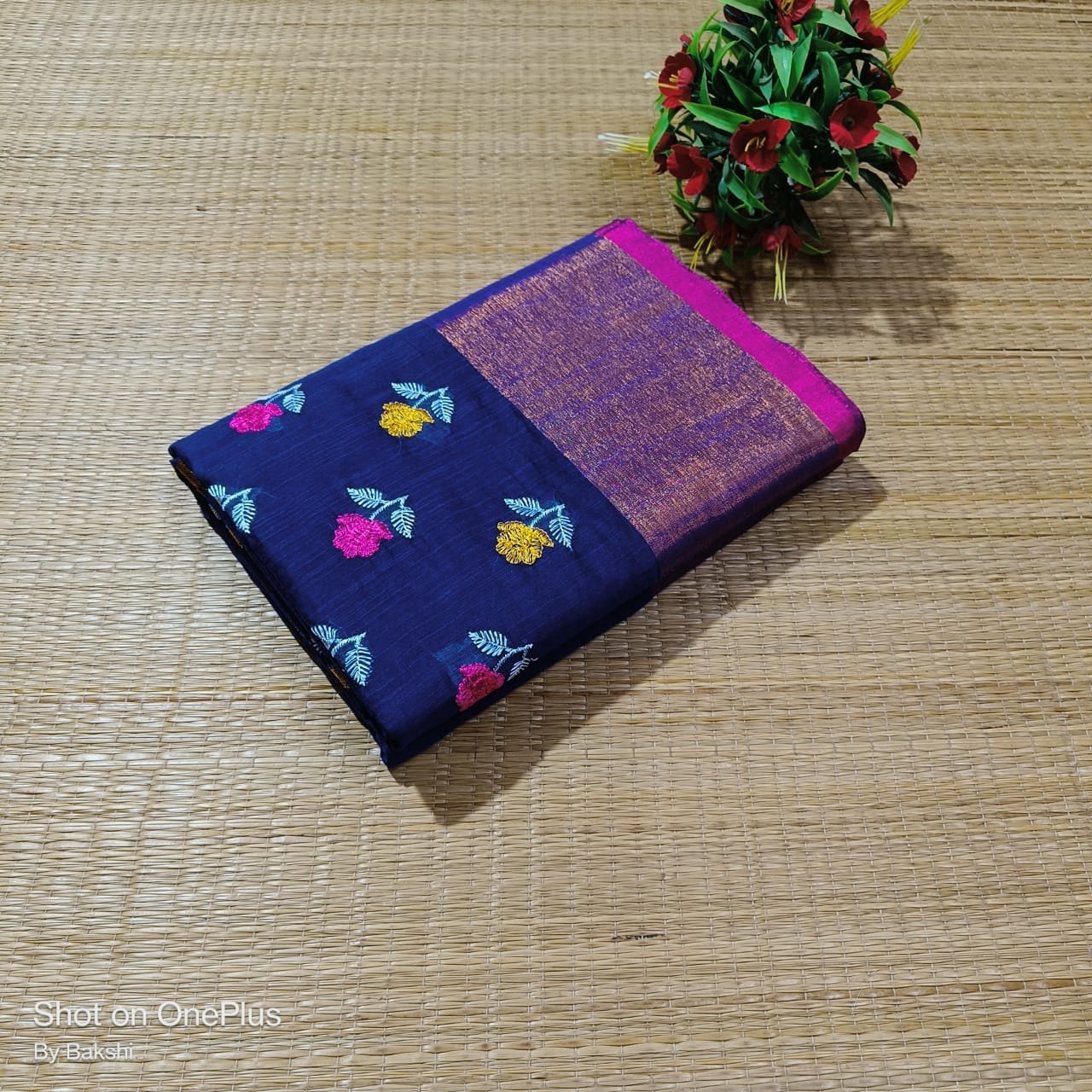 Blue Handloom Slub Khadi with Embroidery