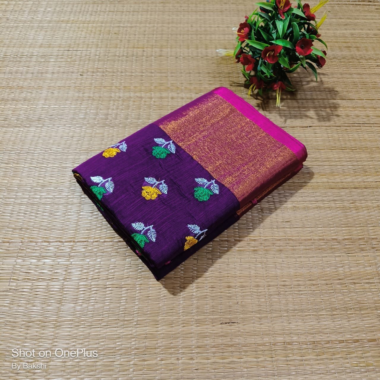 Purple Handloom Slub Khadi with Embroidery