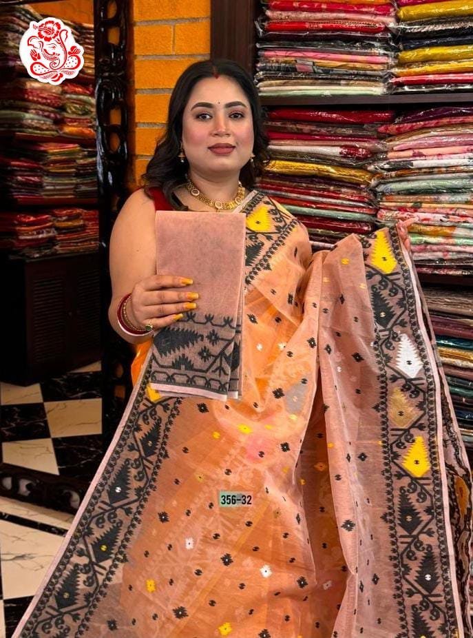 Peach Korat soft dhakai jamdani saree