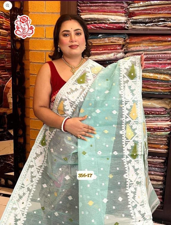 Sky Blue Korat soft dhakai jamdani saree