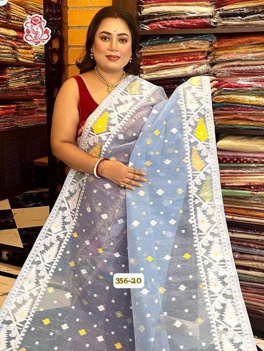 Light Blue Korat soft dhakai jamdani saree