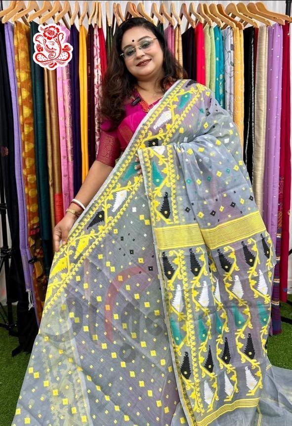 Grey Korat soft dhakai jamdani saree
