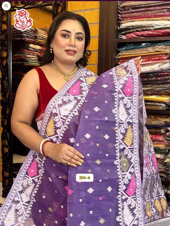 Purple Korat soft dhakai jamdani saree