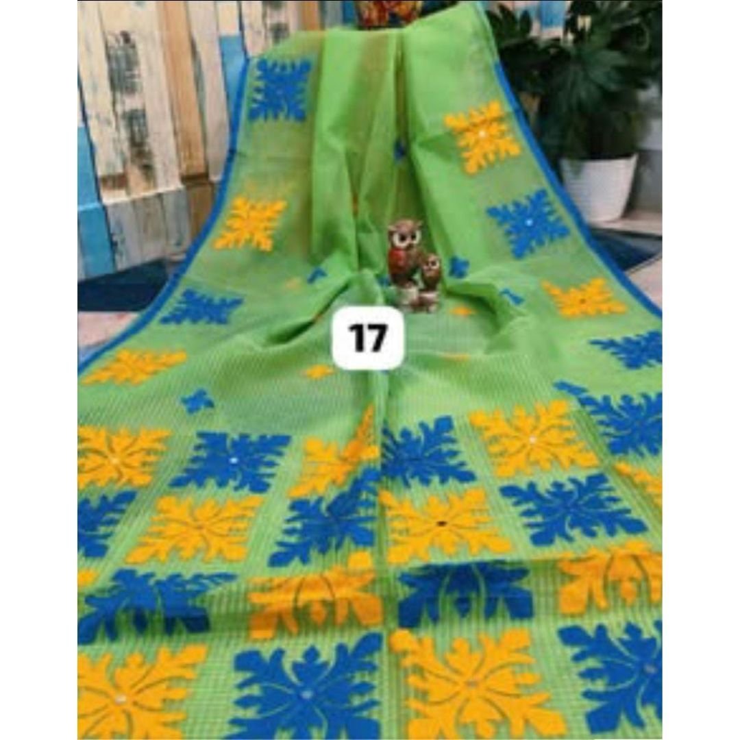 Leaf Green Handloom Applique Work Saree