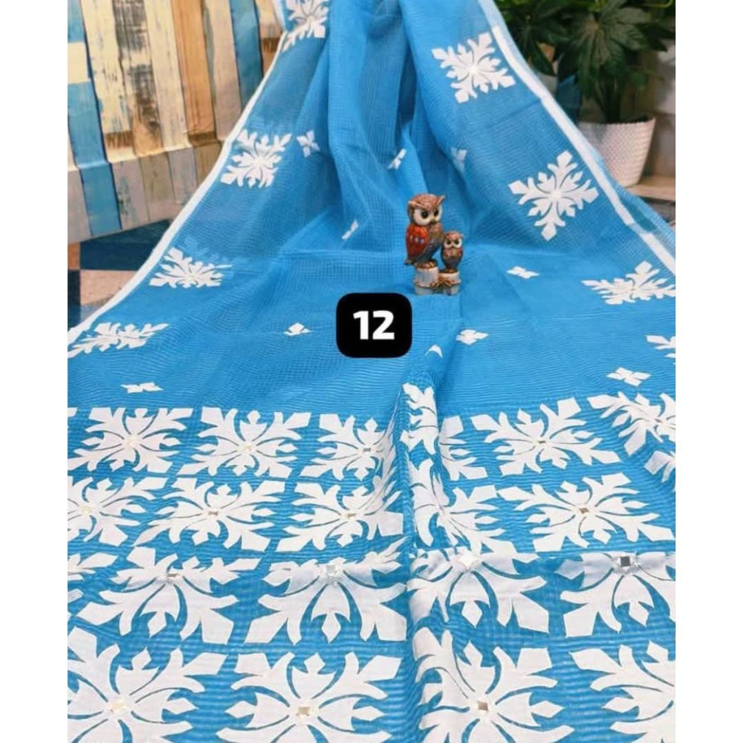 Sky Blue Handloom Applique Work Saree