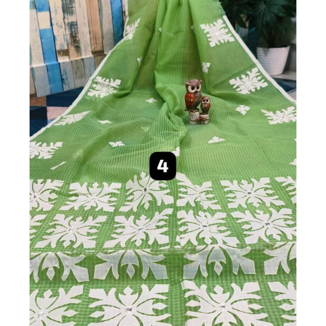 Light Green Handloom Applique Work Saree