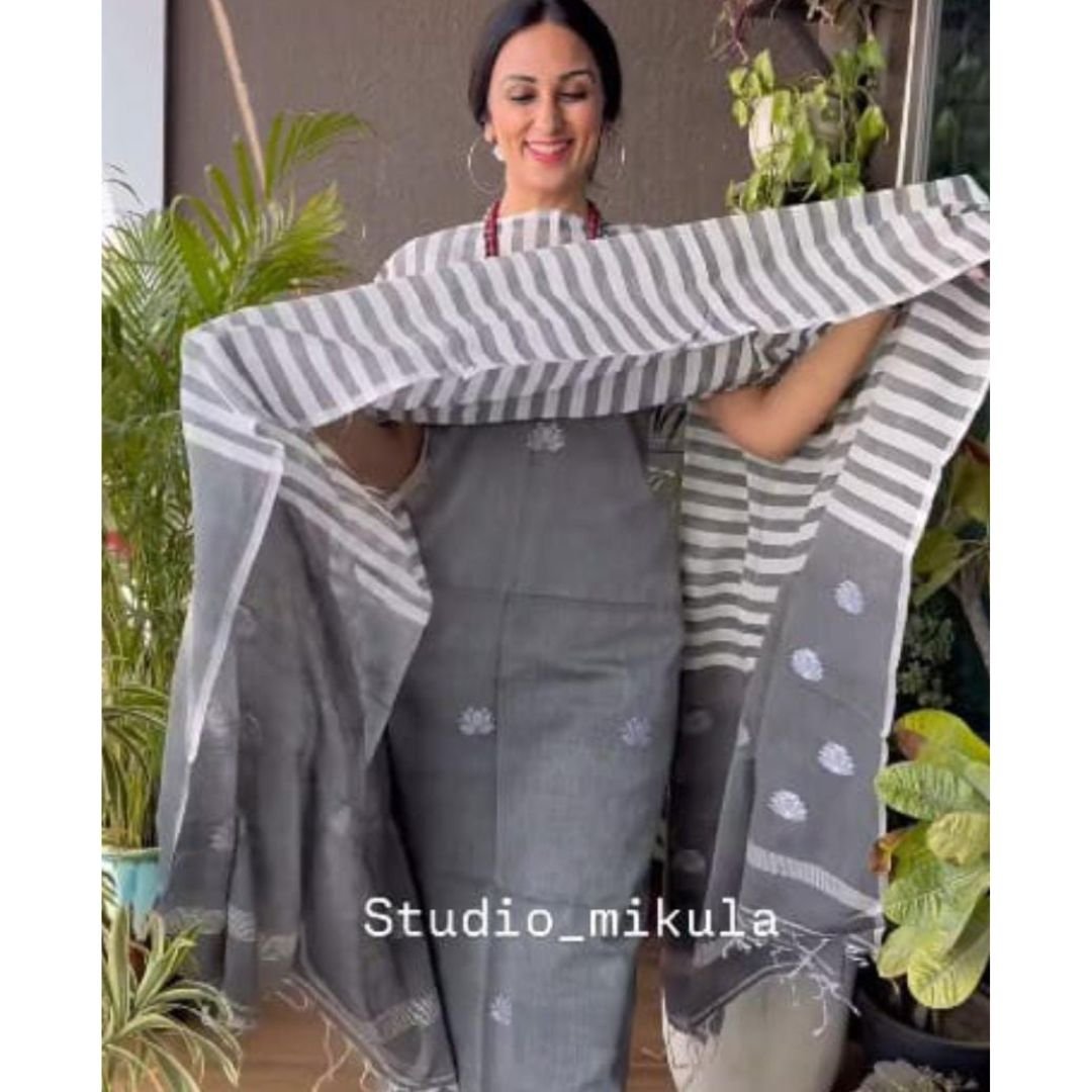 Gray Baluchari Dress Materials ( Top+Dupatta )