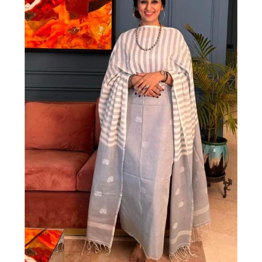 Gray Baluchari Dress Materials ( Top+Dupatta )