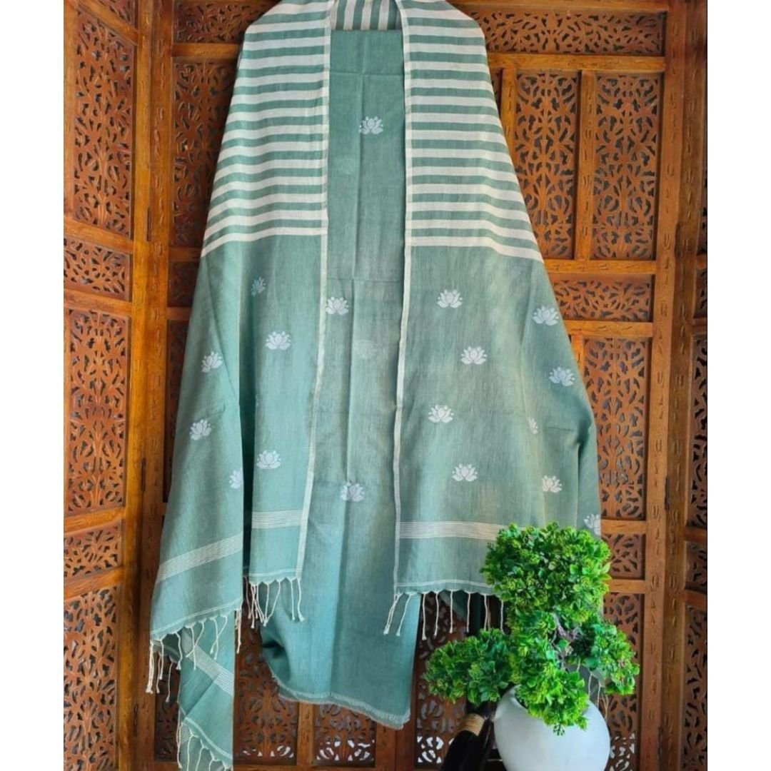 Mint Green Baluchari Dress Materials ( Top+Dupatta )