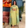 Lime Green Baluchari Dress Materials ( Top+Dupatta )
