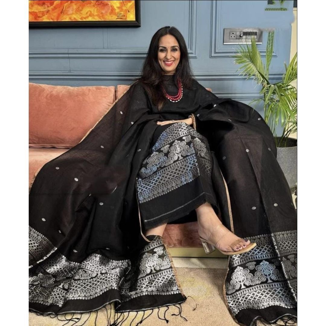 Black Baluchari Dress Materials ( Top+Dupatta )