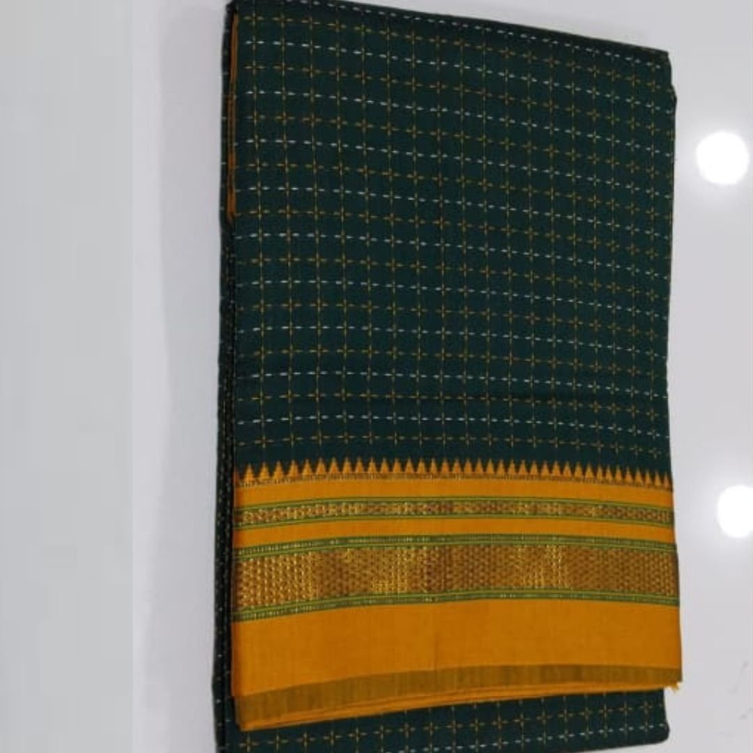 Dark Green Ilkal Chikki Chandram Patterned Saree