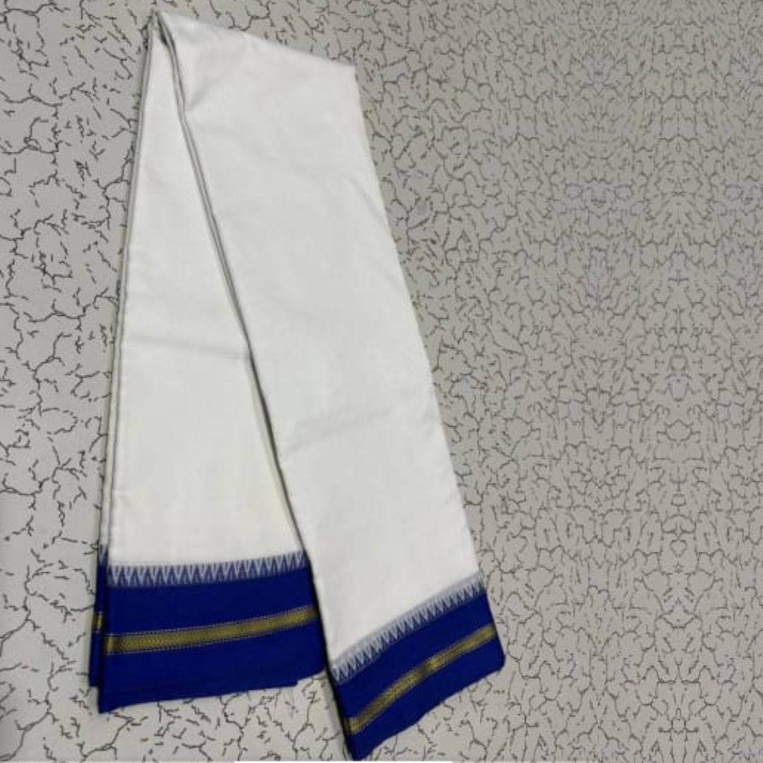 White and Blue Soft Cotton Cloth Saree