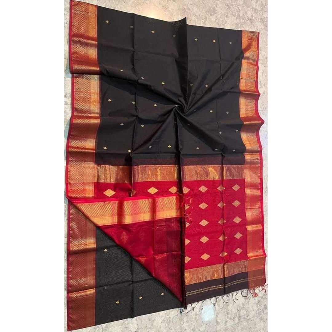 Black Maheshwari Saree Butta Design