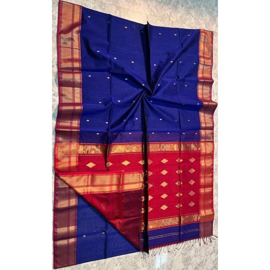 Blue Maheshwari Saree Butta Design
