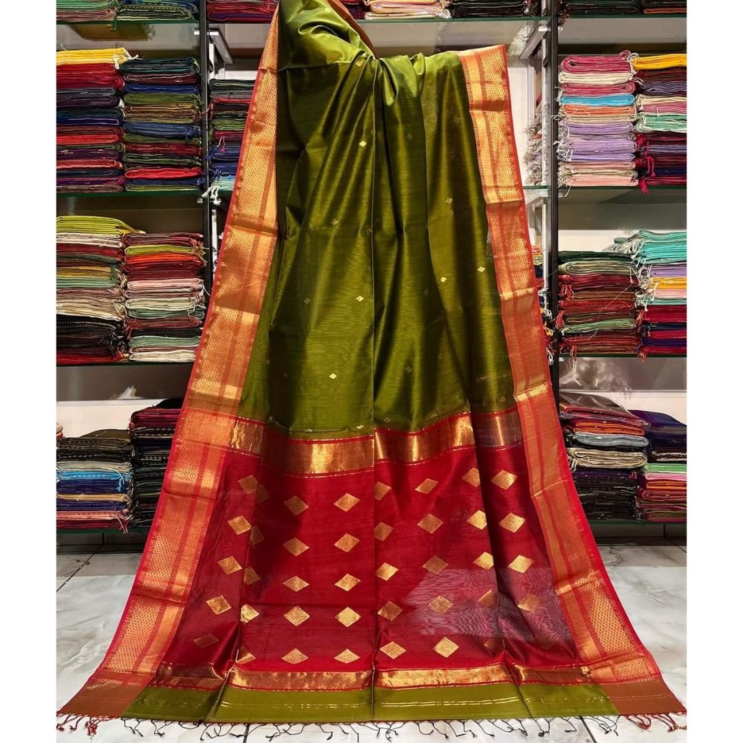 Green Maheshwari Saree Butta Design