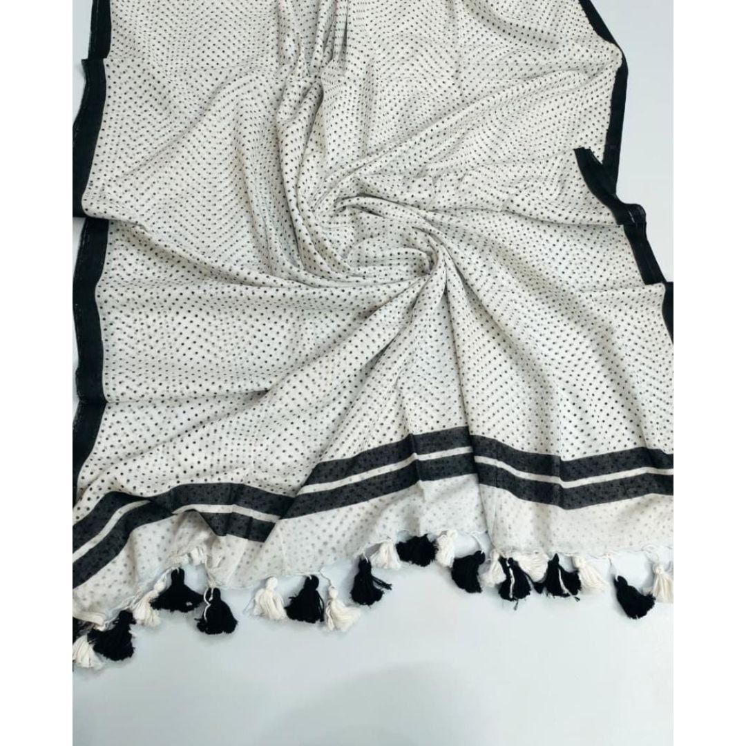 White Mul Cotton Polka Dot