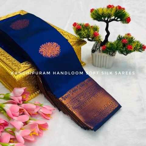 Royal Navy Blue & Antique Copper Zari