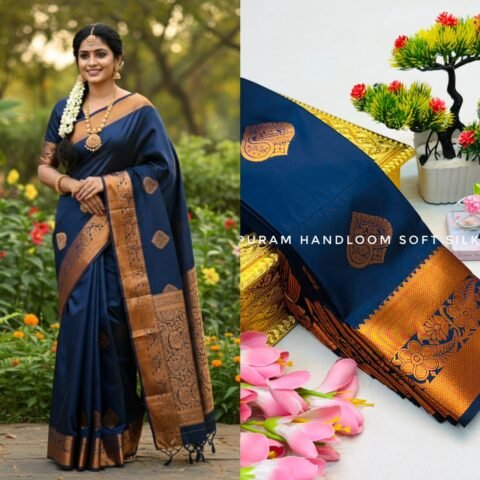 Navy Blue & Copper Gold Border