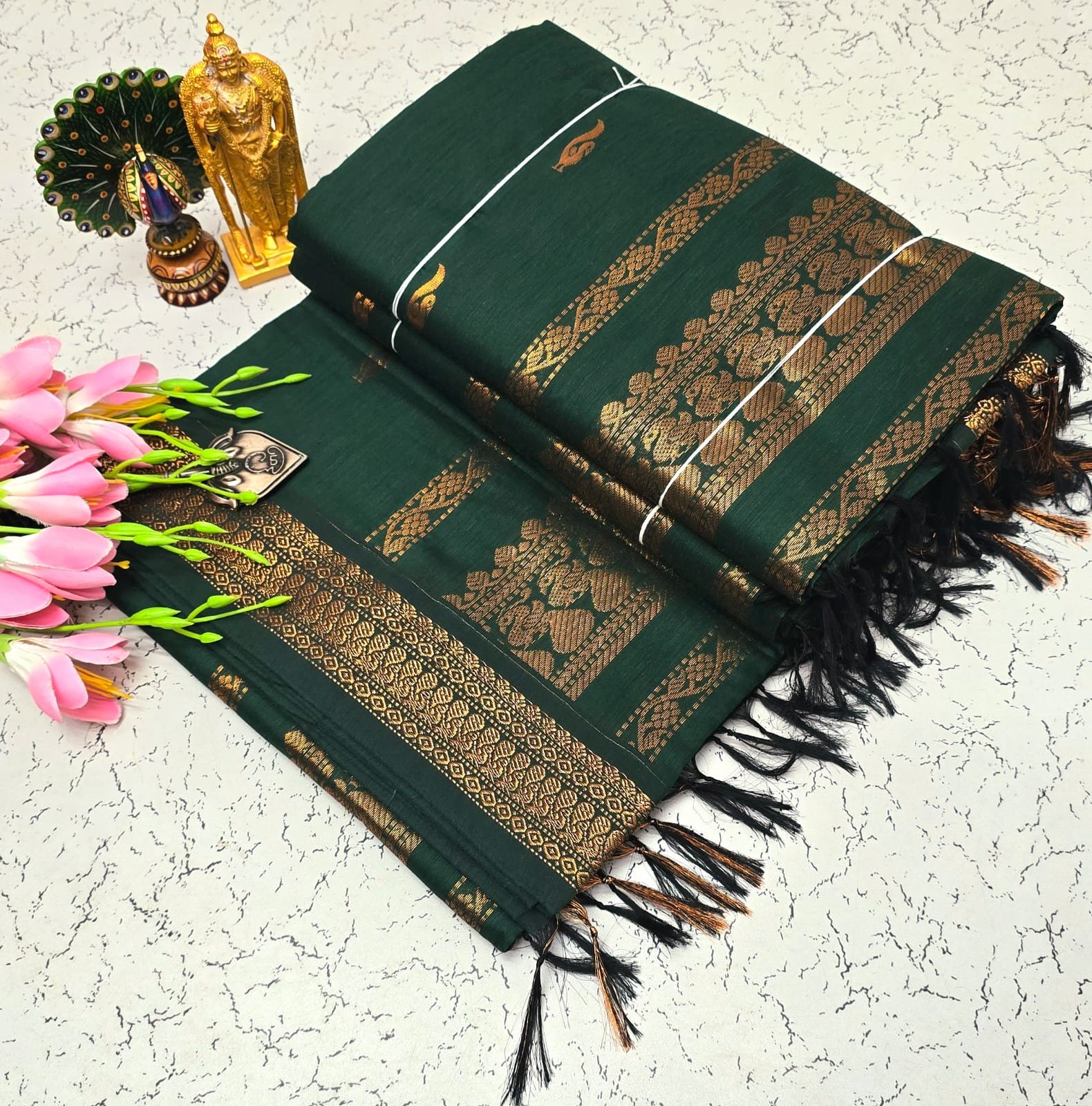 Kalyani cotton saree/Lata Gadwal Paithani - Sea Green + Beige