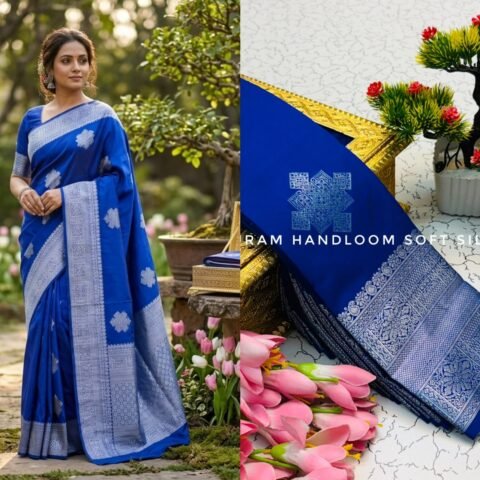 Sapphire Blue & Silver Zari