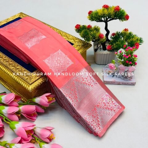 Coral Pink & Silver Zari