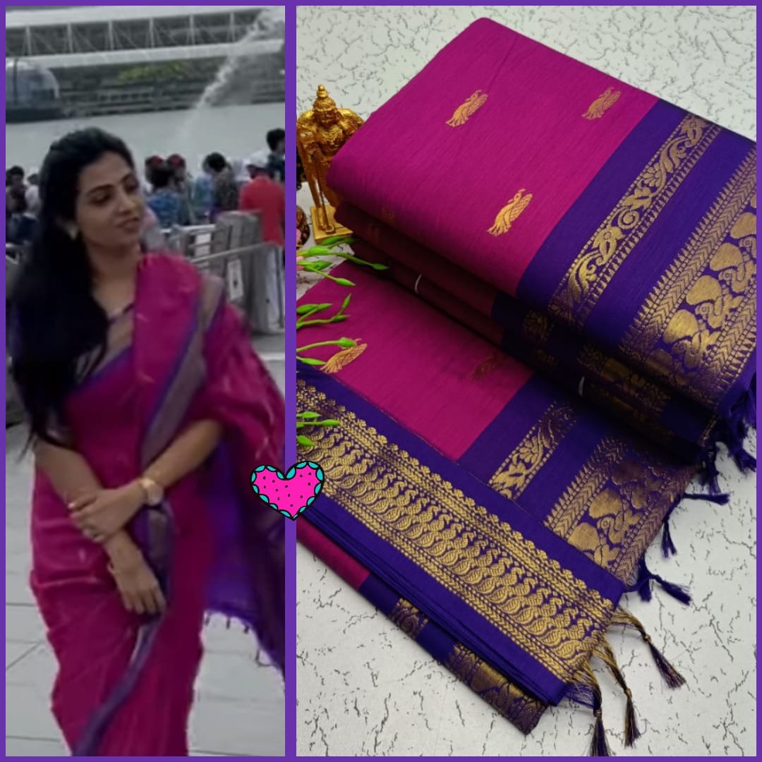 Kalyani cotton saree/Lata Gadwal Paithani - Hot Pink + Purple