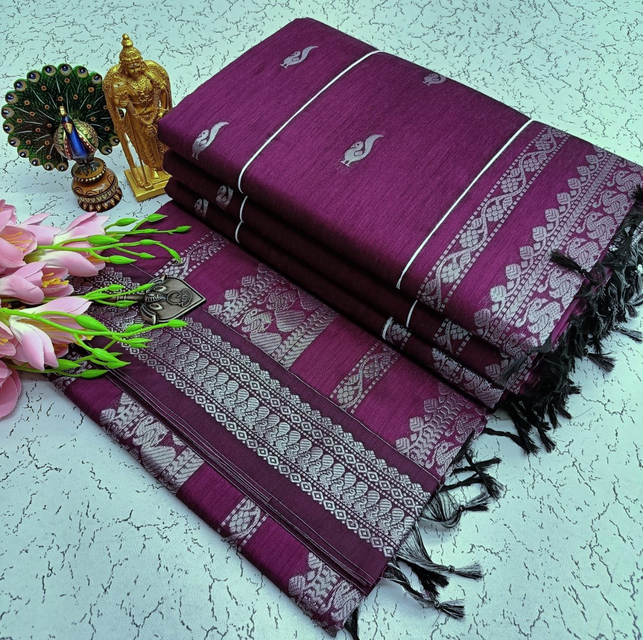 Kalyani cotton saree/Lata Gadwal Paithani - Mulberry Purple + Silver