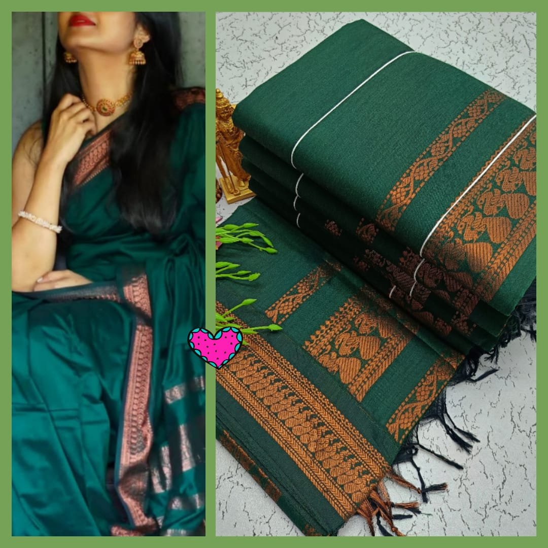 Kalyani cotton saree/Lata Gadwal Paithani - Jade Green + Bronze Copper