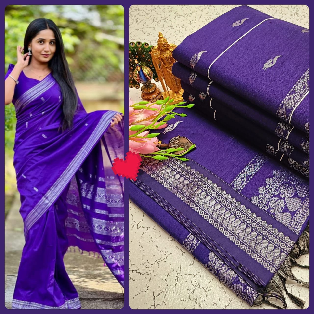 Kalyani cotton saree/Lata Gadwal Paithani - Amethyst Purple + Pearl Silver